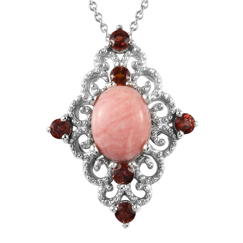 1.875ctw Peach Opal/Mozambique Garnet Necklace 20"